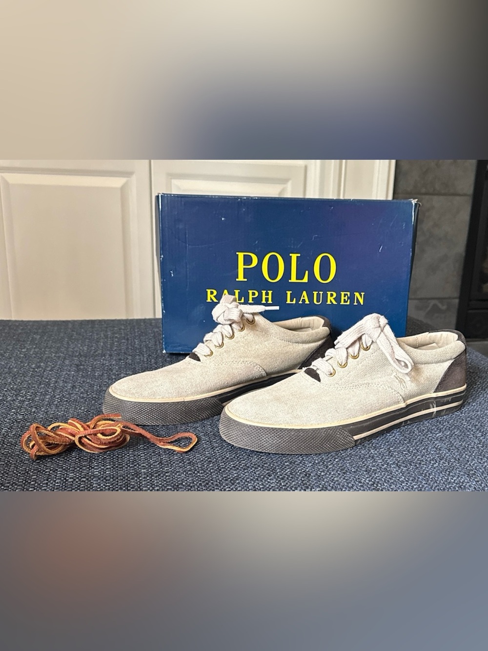 Polo Ralph Lauren Vaughn Natural Cotton Sneakers Suede Heels